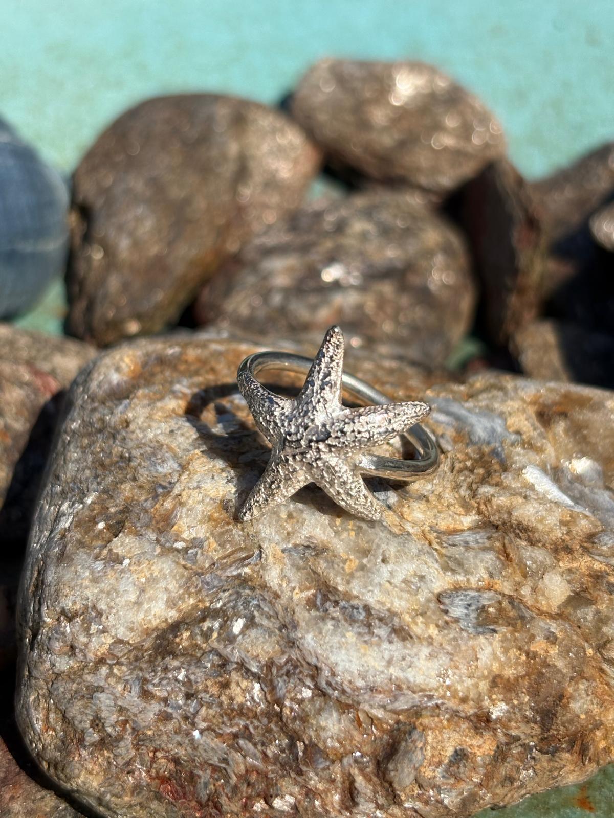 Silver ring with starfish