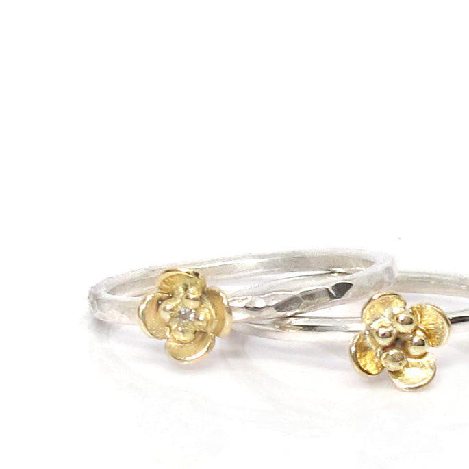 Aanschuifring zilver met gouden bloemetje