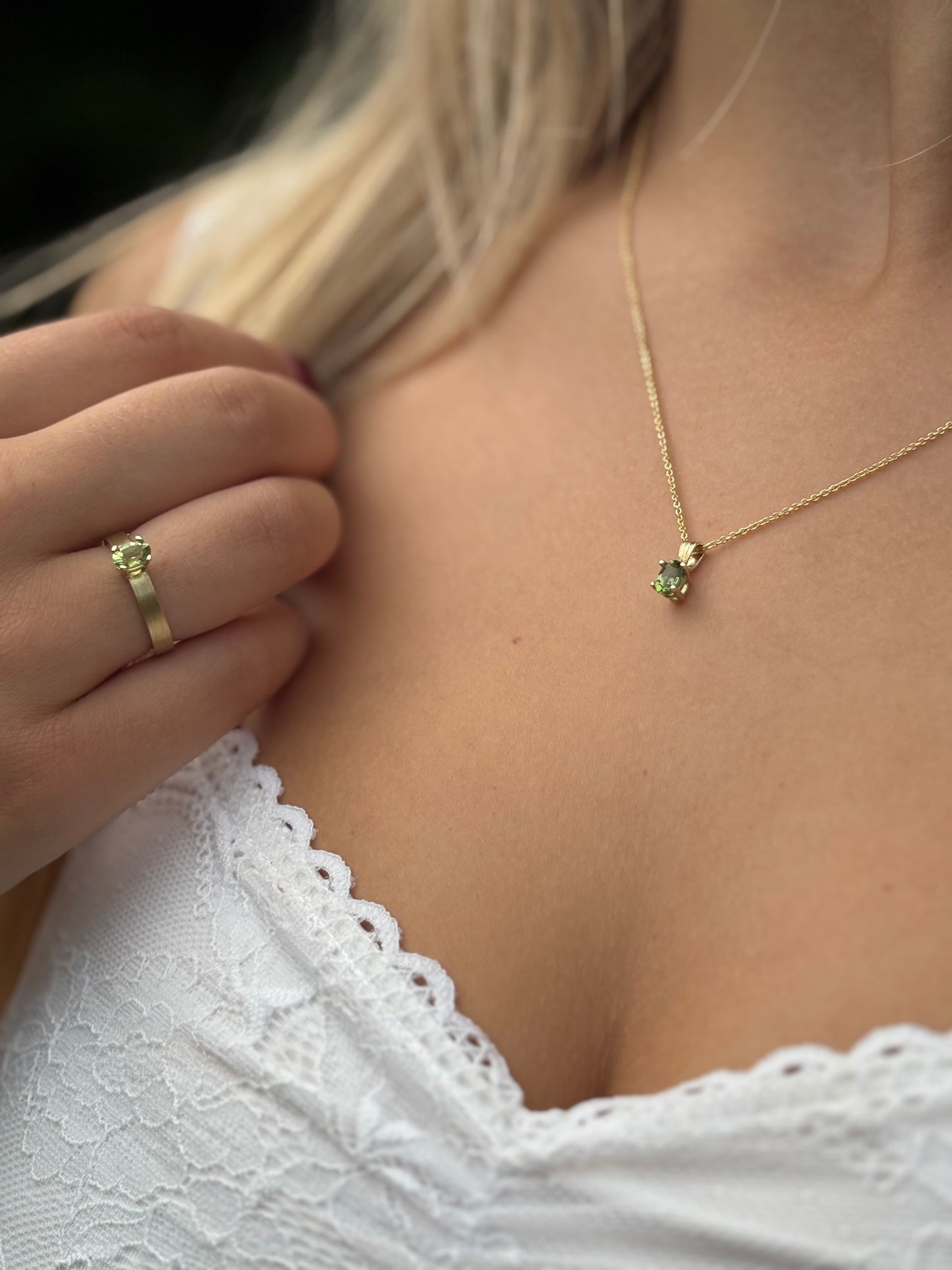 Green tourmaline engagement ring