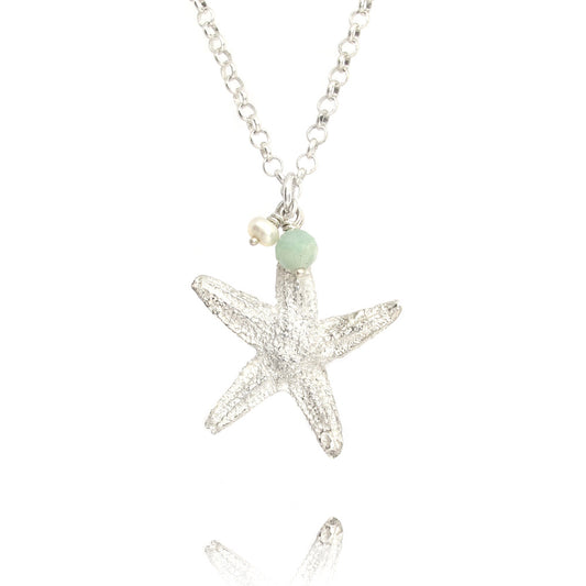 Zilveren zeester groot, inclusief collier