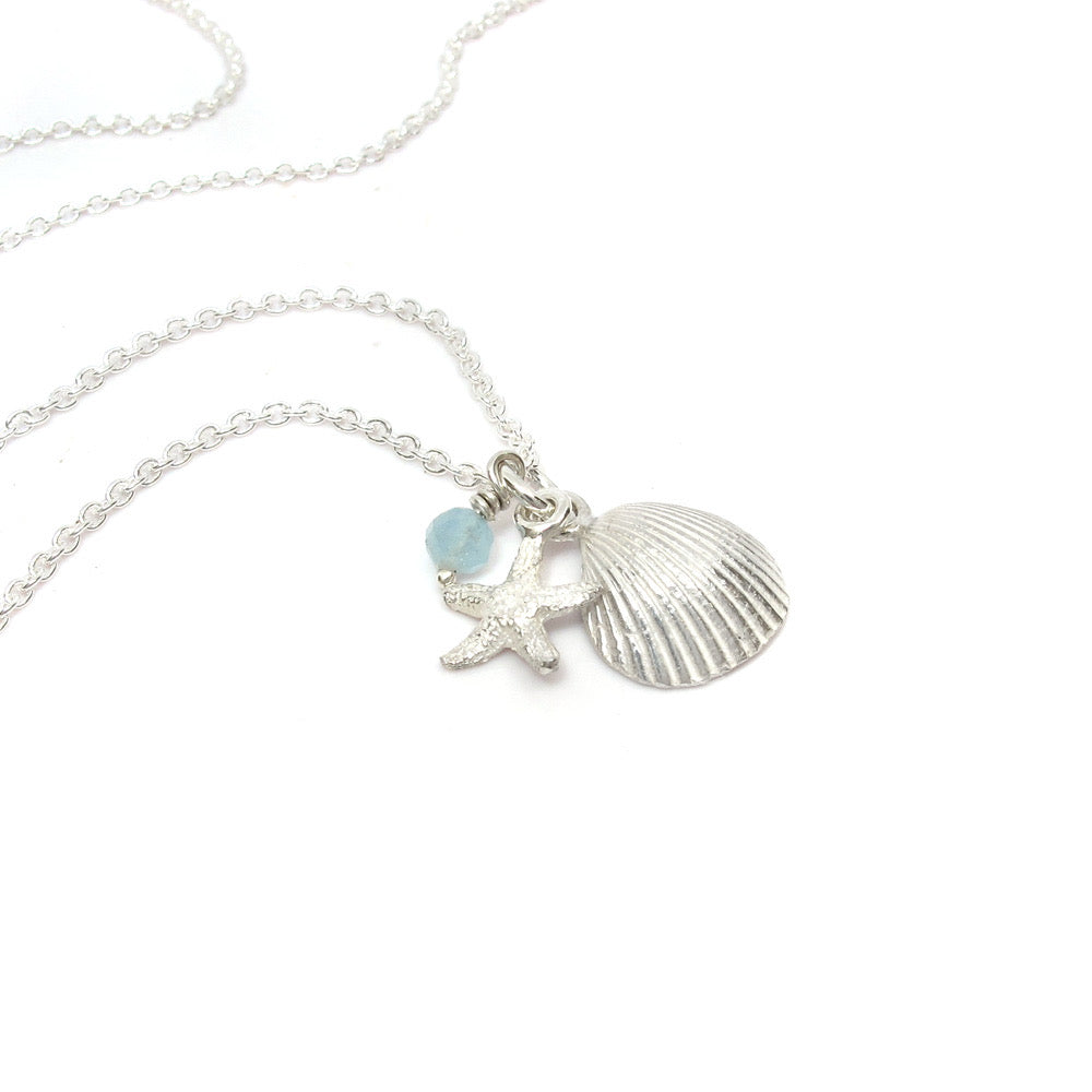 Zomers collier met schelp, zeester en Amazoniet