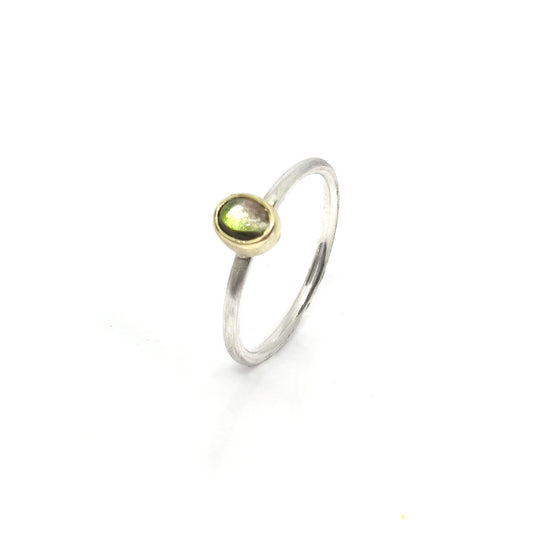 Aanschuifring zilver goud lichtgroene toermalijn