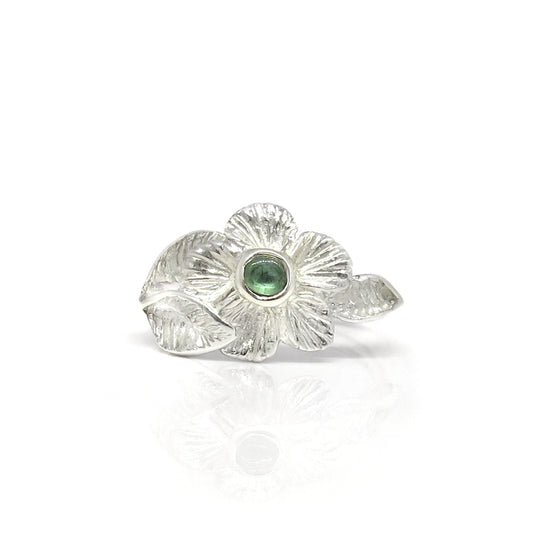 Zilveren ring met blaadjes en toermalijn