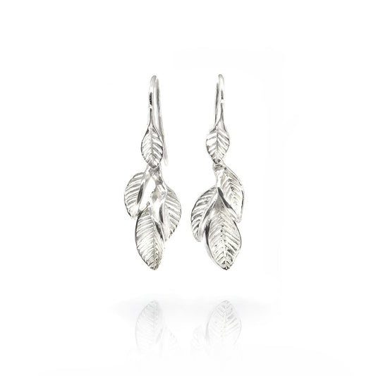 Zilveren blaadjes oorhanger