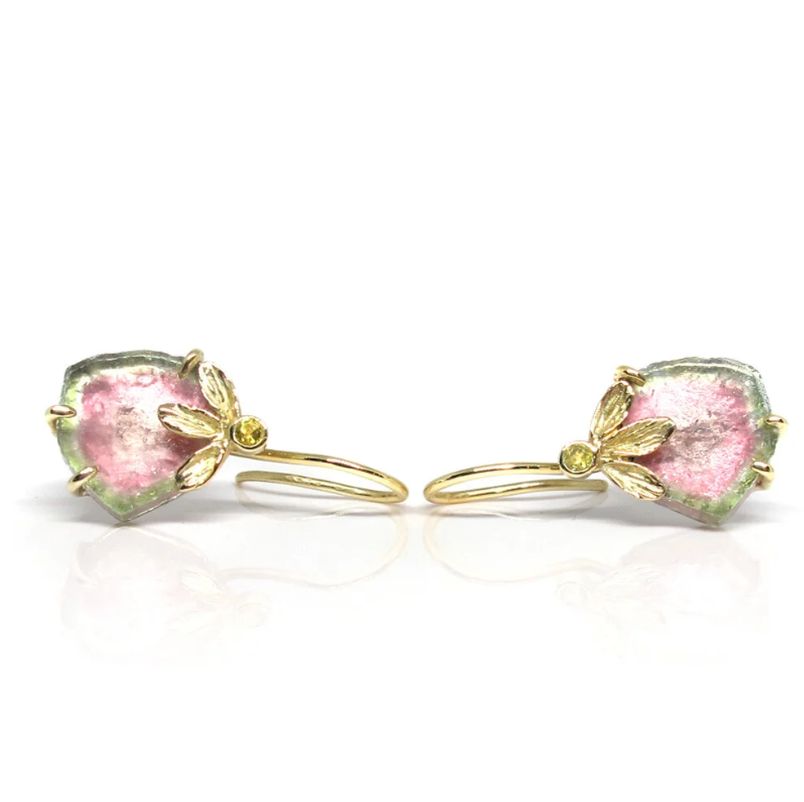 Gold earrings with watermelon tourmaline SOLD