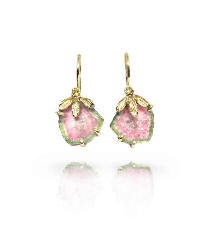 Gold earrings with watermelon tourmaline SOLD