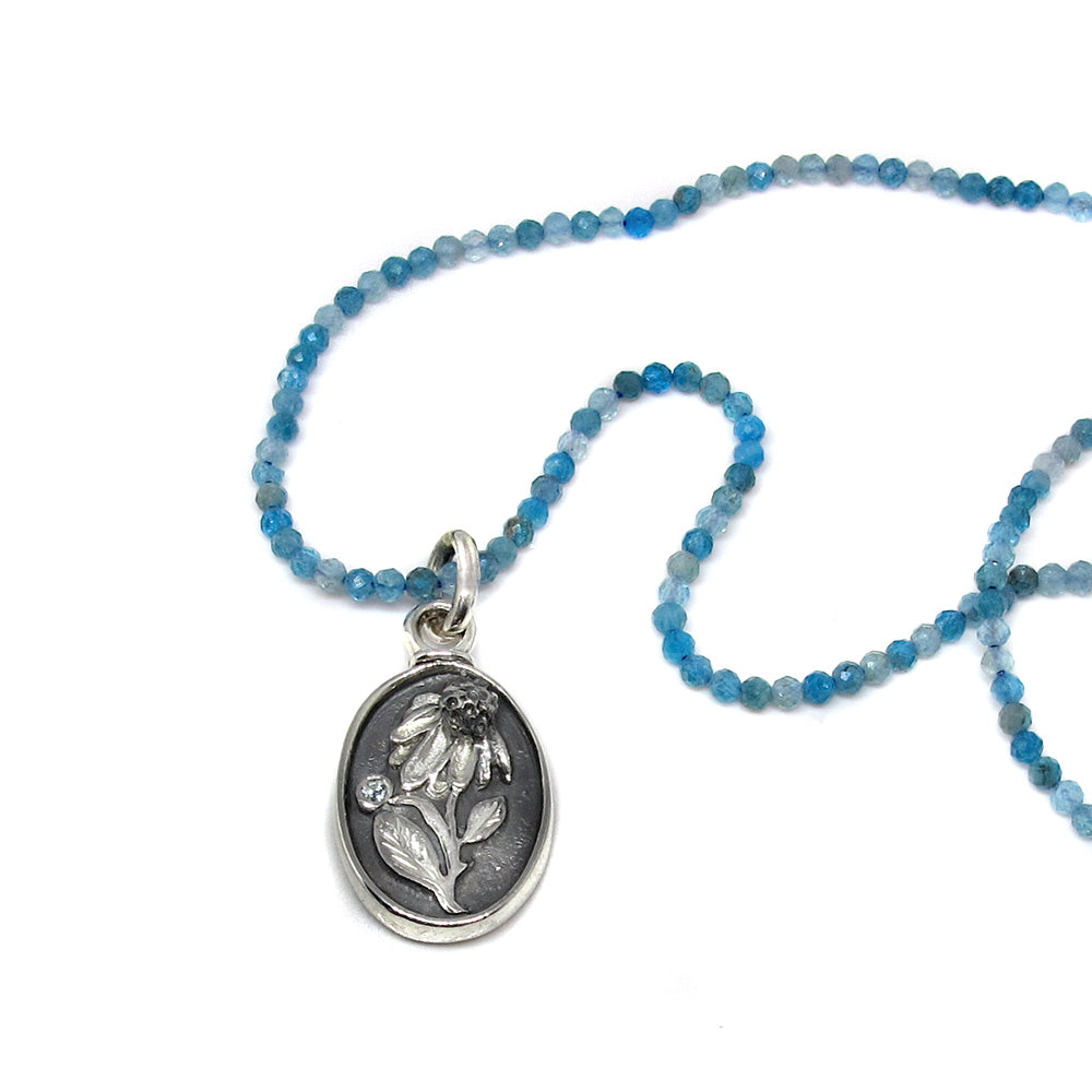 Silver necklace with apatite echinacea