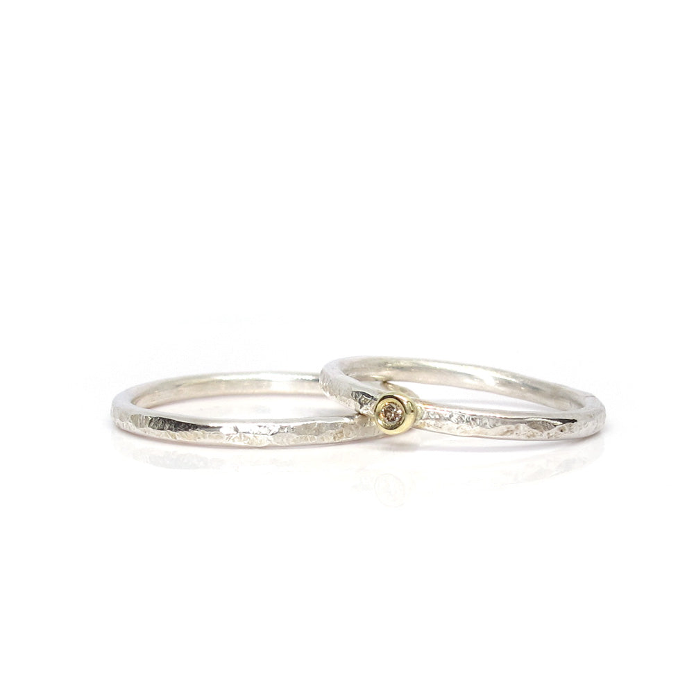 Eheringe Silber mit Gold und Diamant