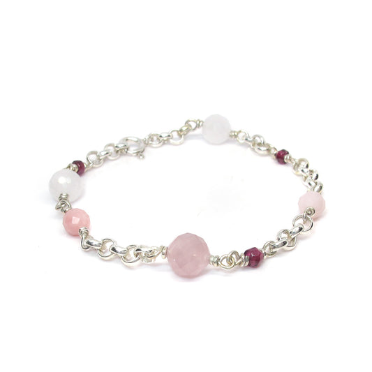Zilveren jasseron armband met roze edelstenen