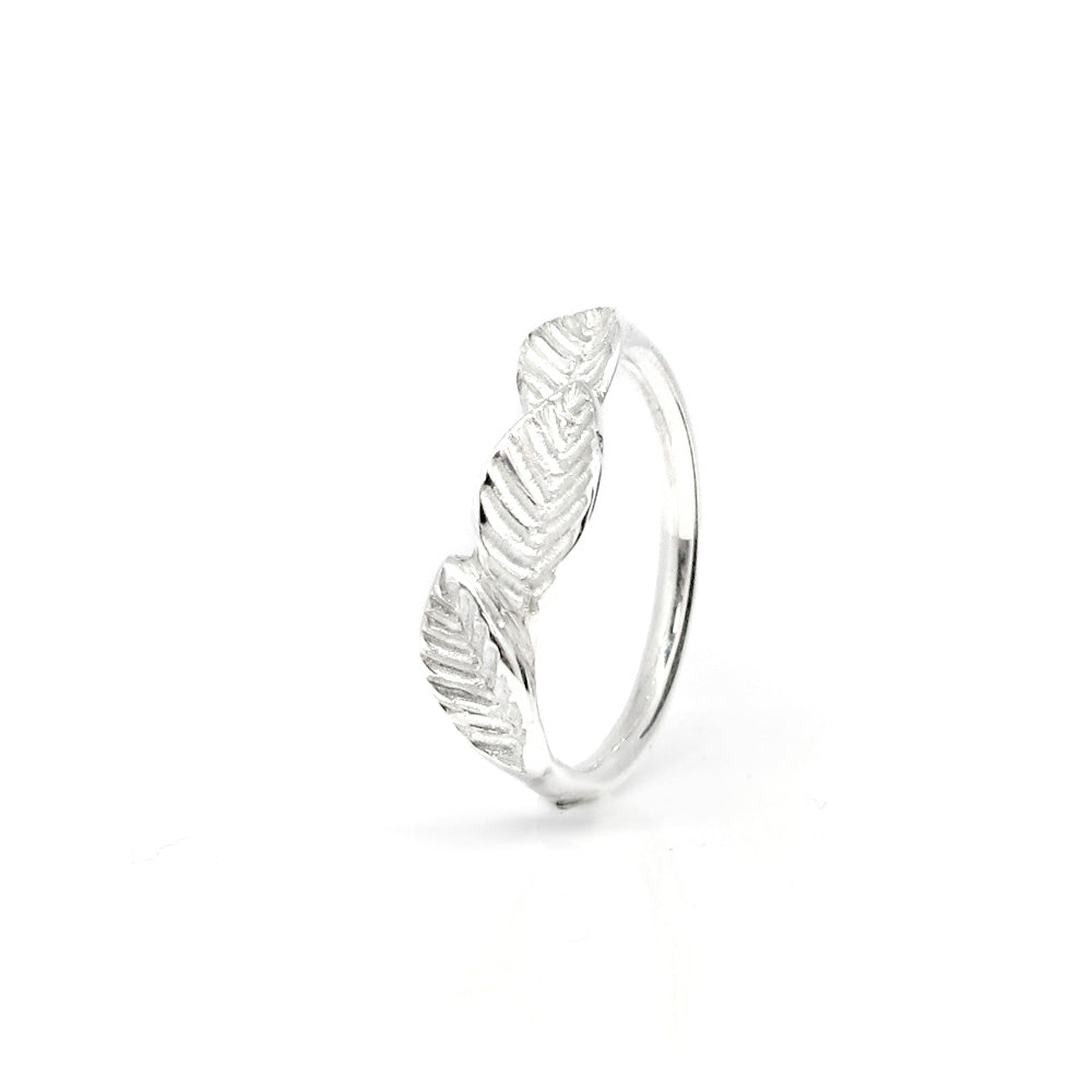 Silver ring with three leaves