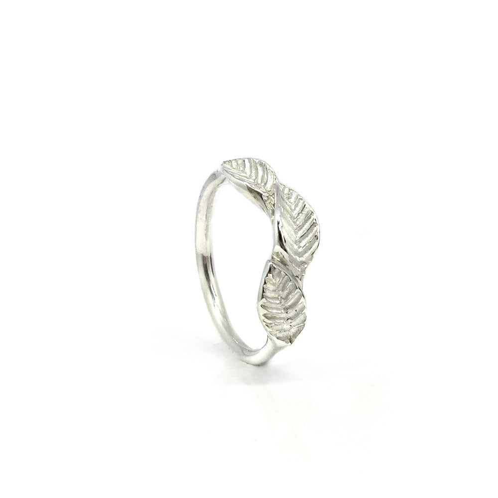 Silver ring with three leaves