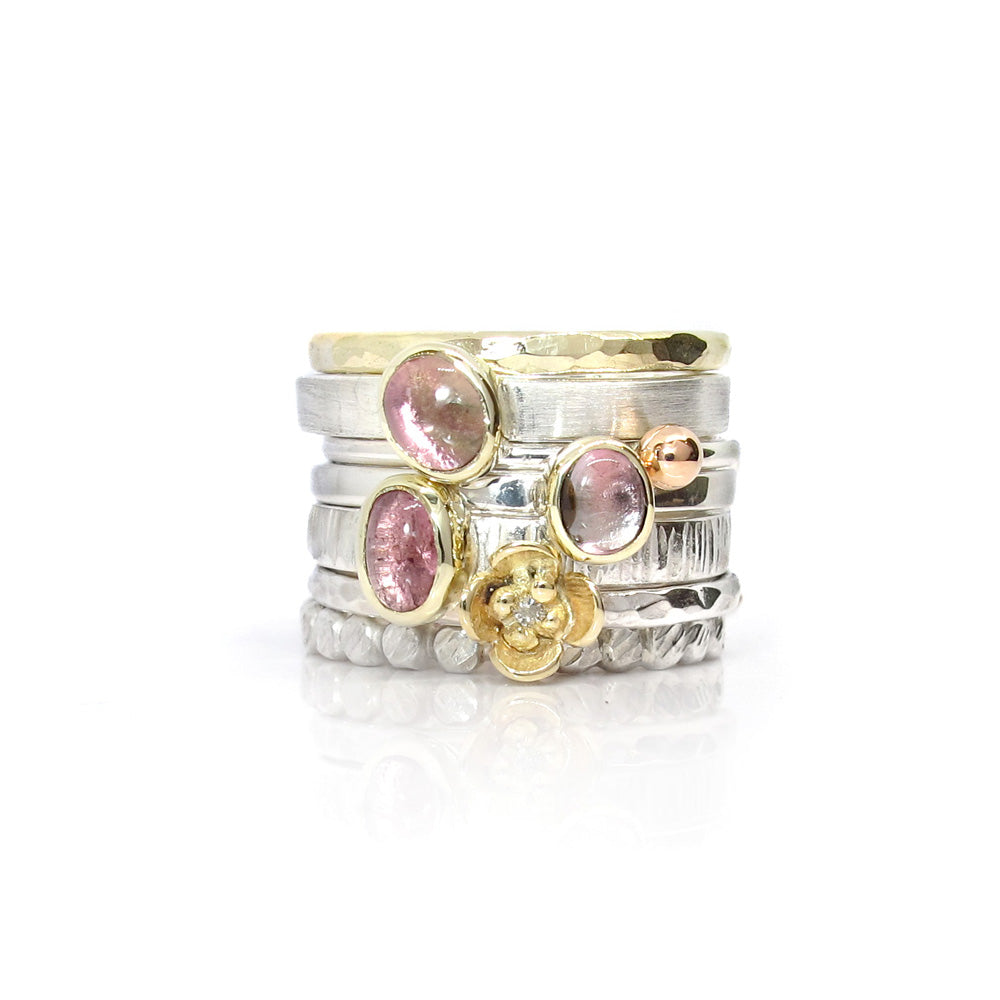 Anschiebering Silber mit Gold und zartrosa Turmalin