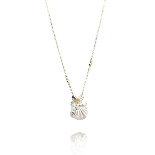Shell pendant and matching necklace in silver and gold