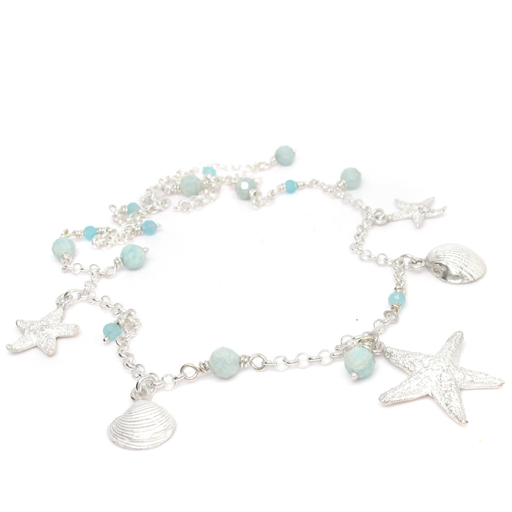 Boho necklace with shells, stars and gemstones