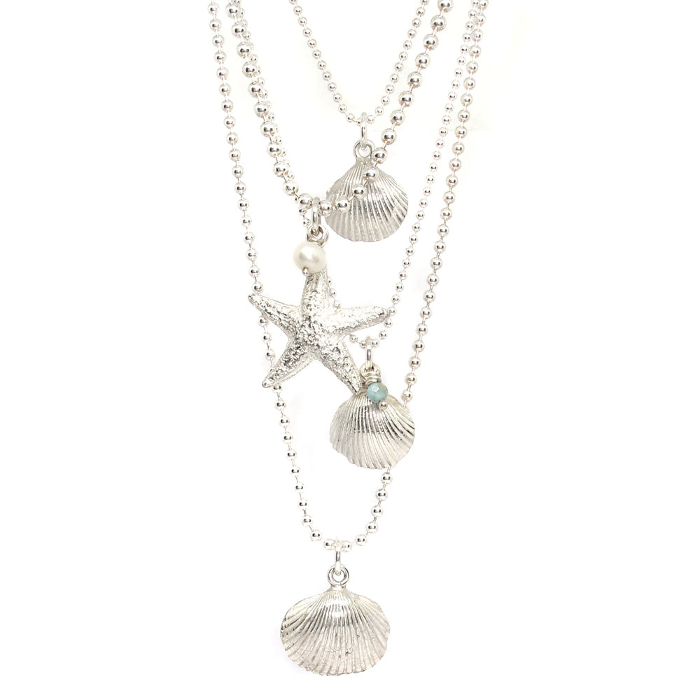 Necklace with shell and larimar