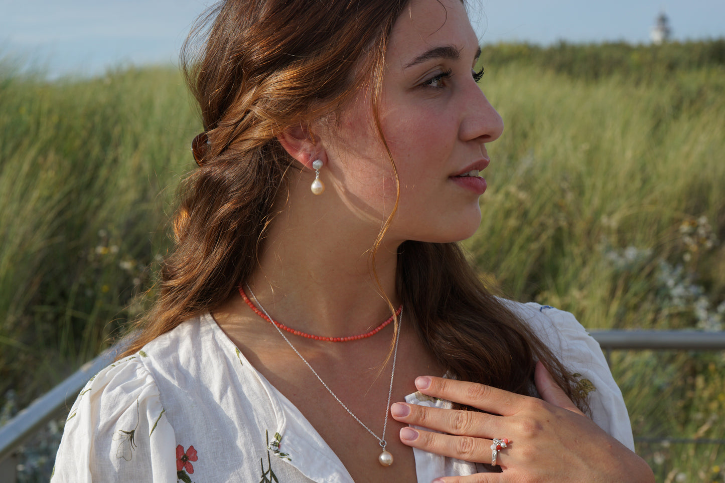 Silver shell with freshwater pearl
