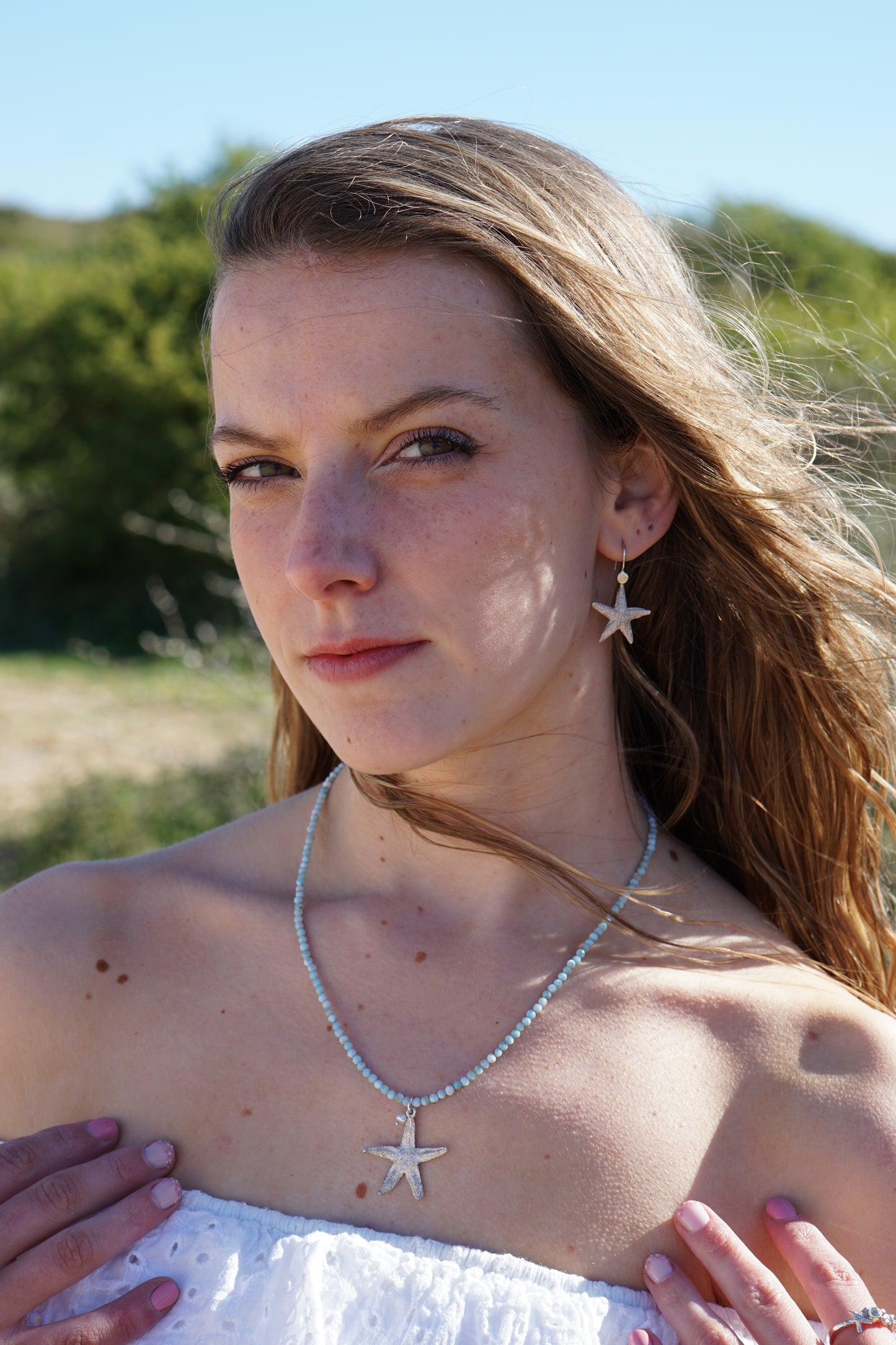 Collier larimar met grote zeester