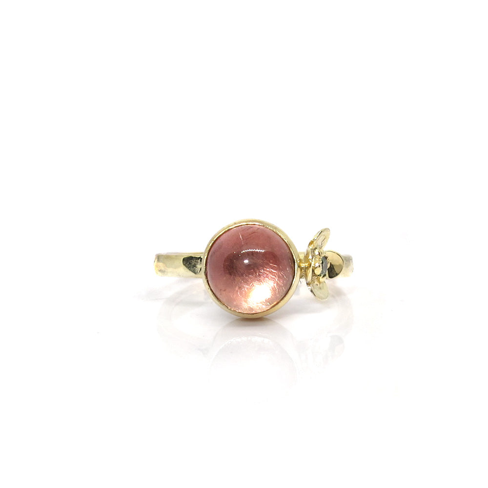 Goldring mit Blume, Diamant und rosa Turmalin