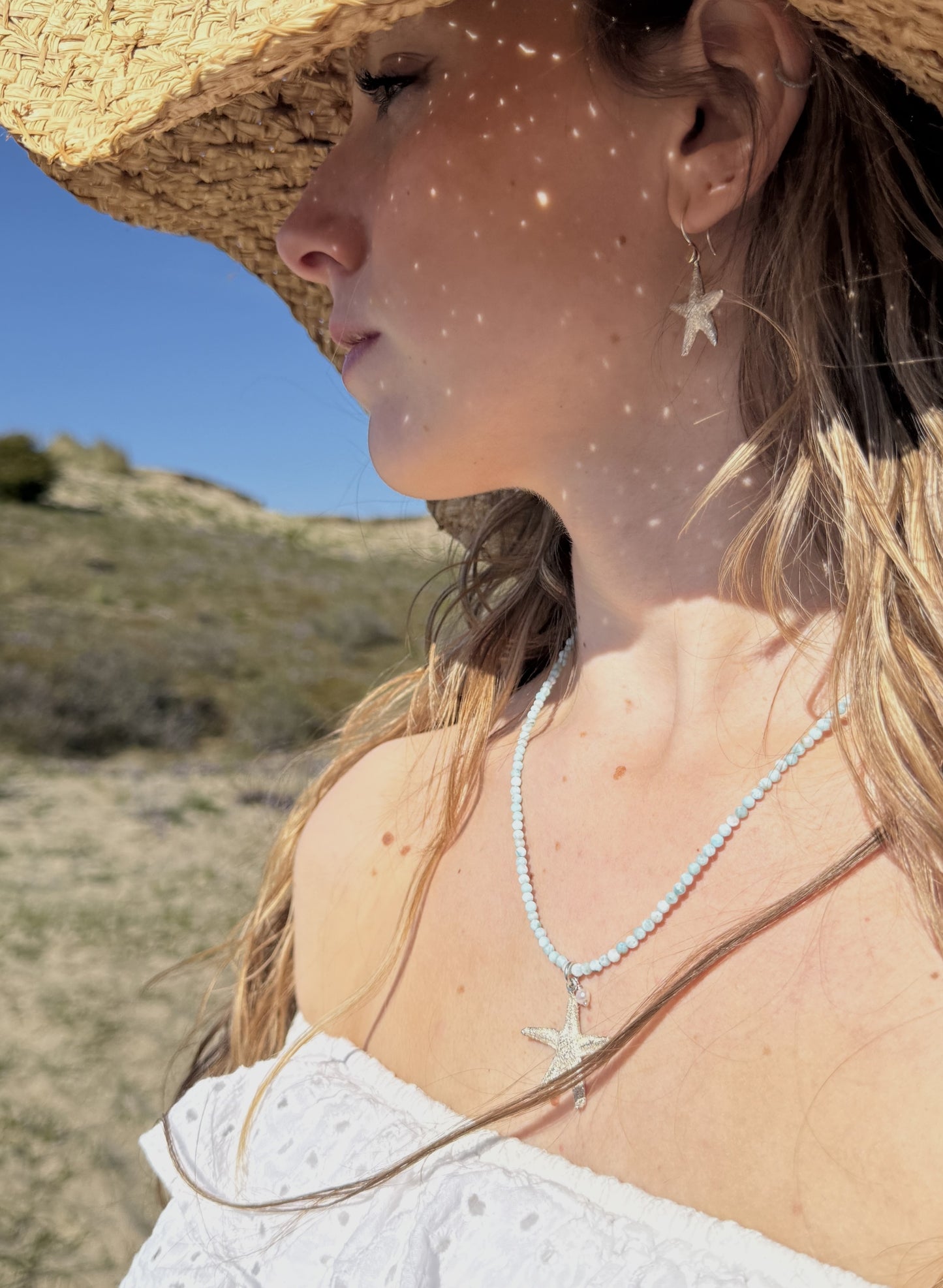 Collier larimar met grote zeester