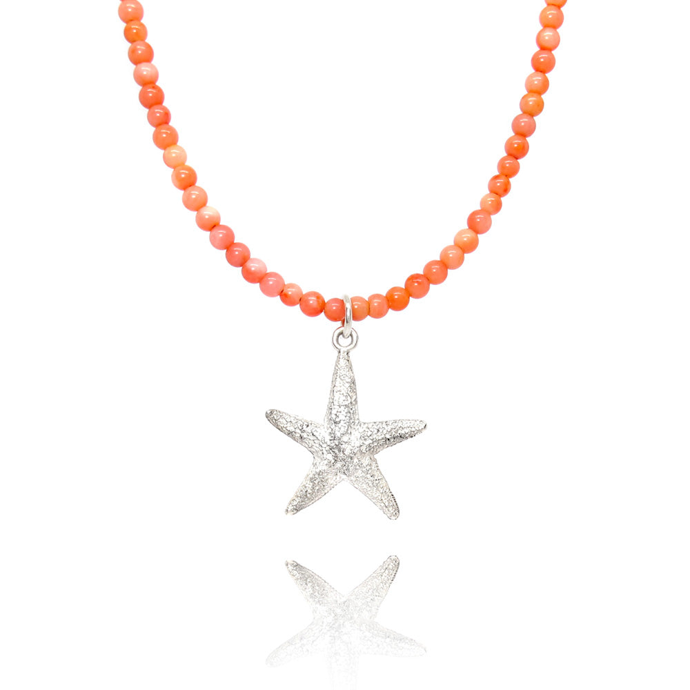 Coral necklace with silver starfish
