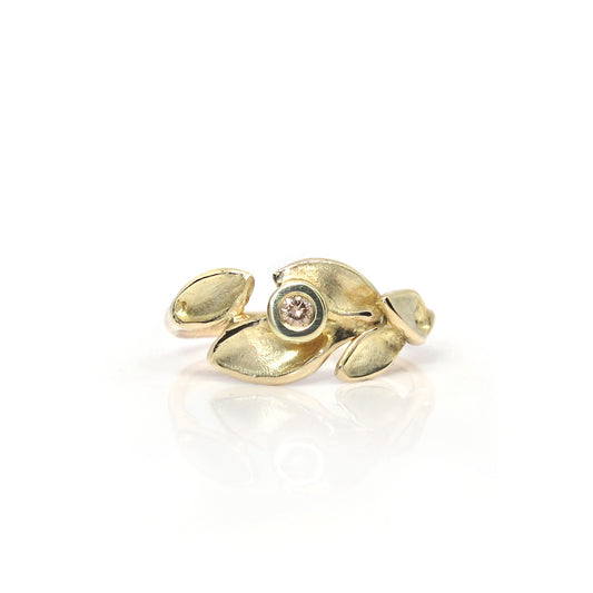 Goldener Ring Blätter glatt mit Turmalin rosa