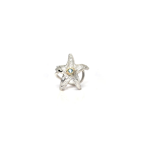 Silberner Ohrclip mit Gold und Aquamarin
