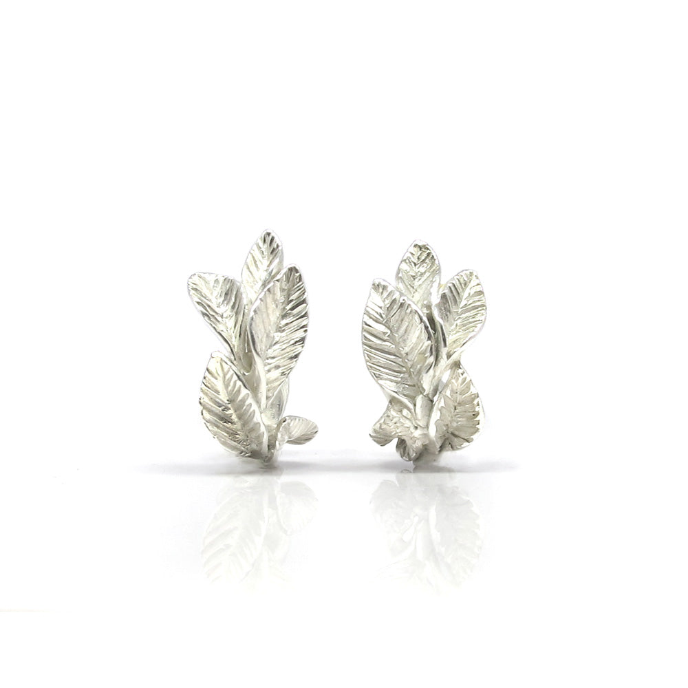 Silver hoop earrings with leaves
