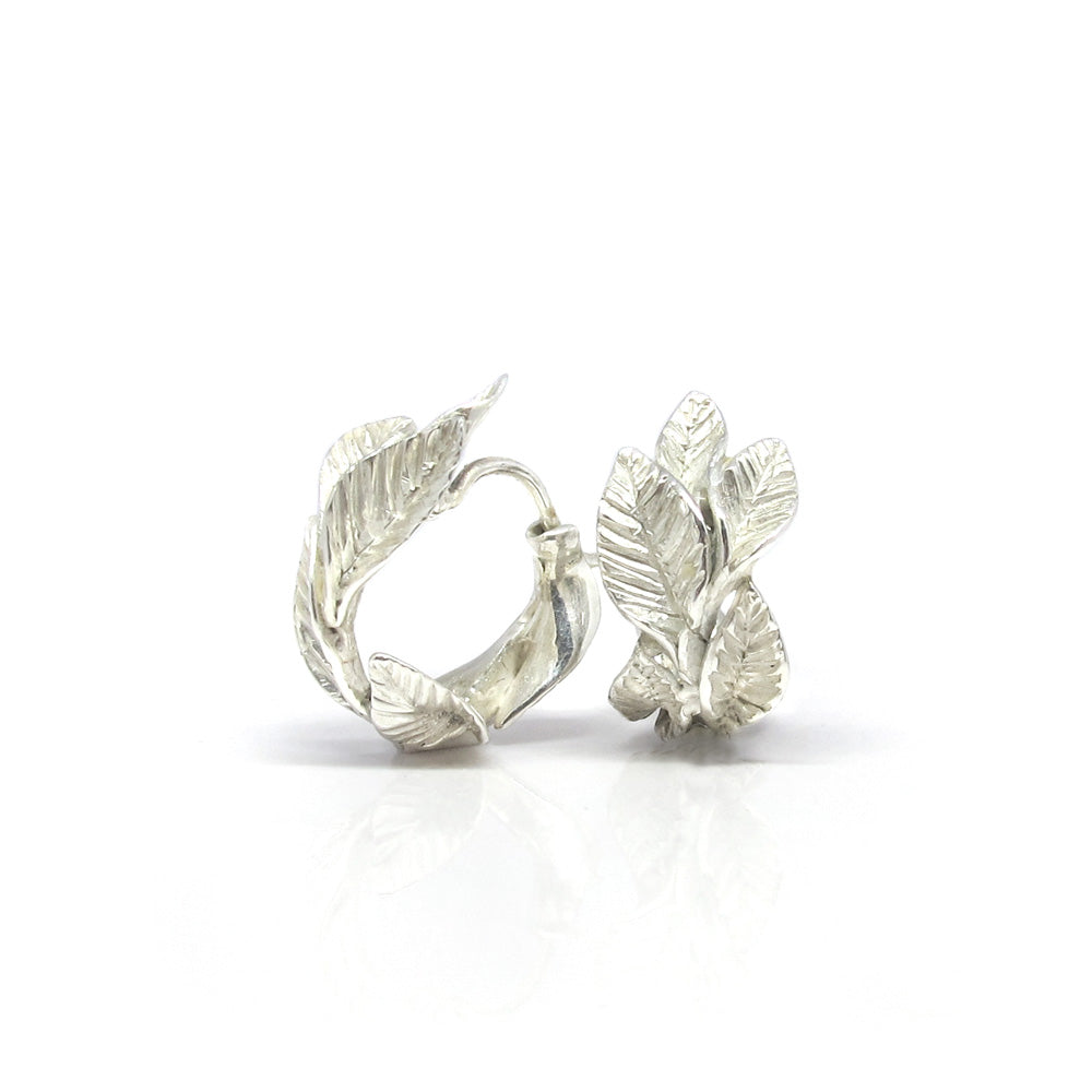 Silver hoop earrings with leaves