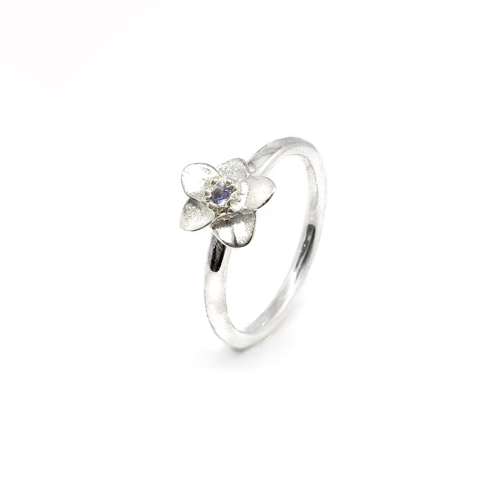 Silberring Blume und Lolite