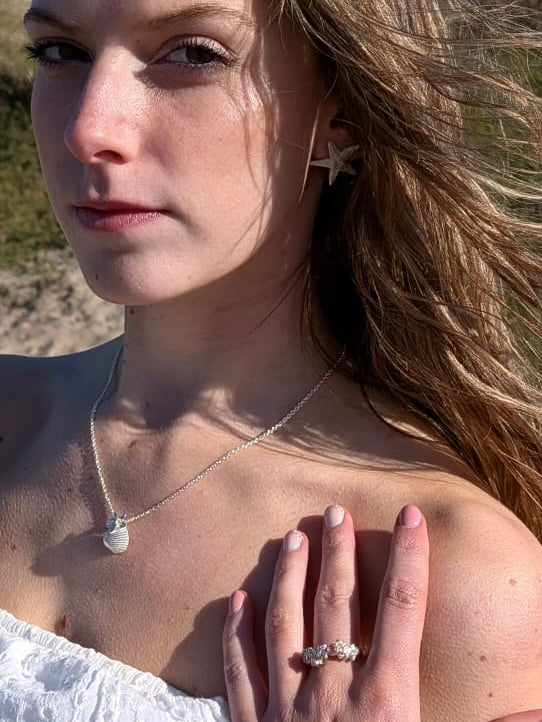 Zilveren met gouden Dunes’ Kiss ring met roze toermalijn