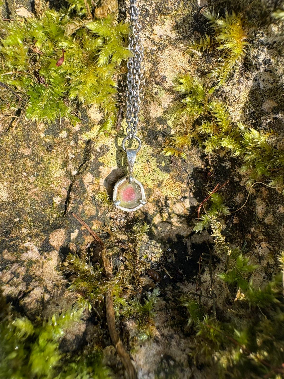 Halskette Silber mit Anhänger aus Wassermelonenturmalin