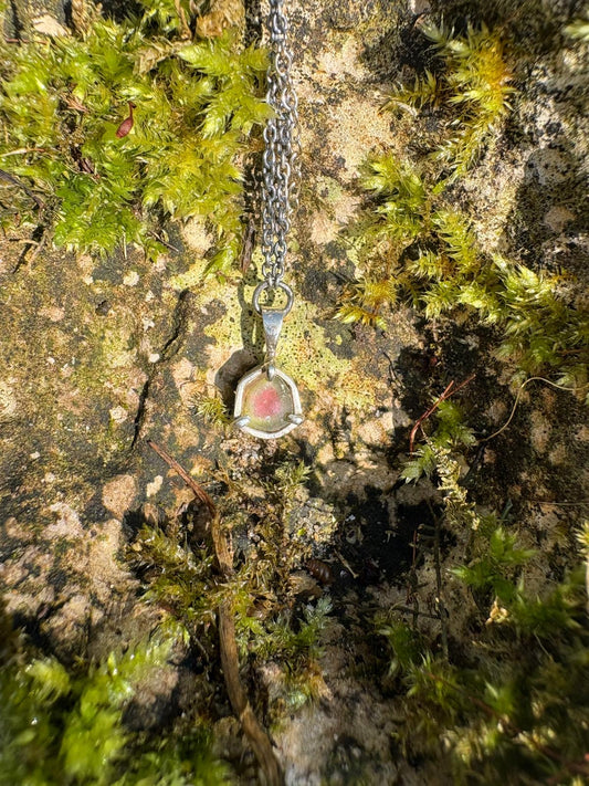 Silver necklace with watermelon tourmaline pendant