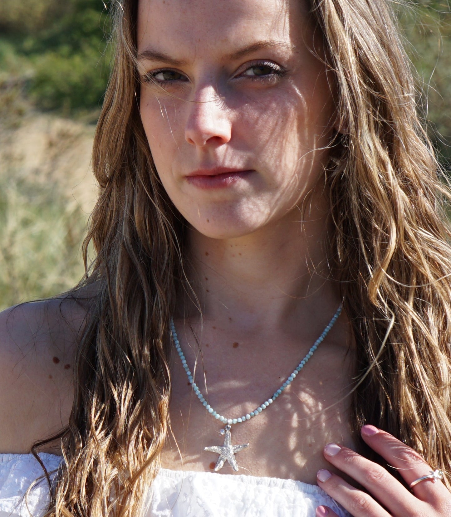 Collier larimar met grote zeester